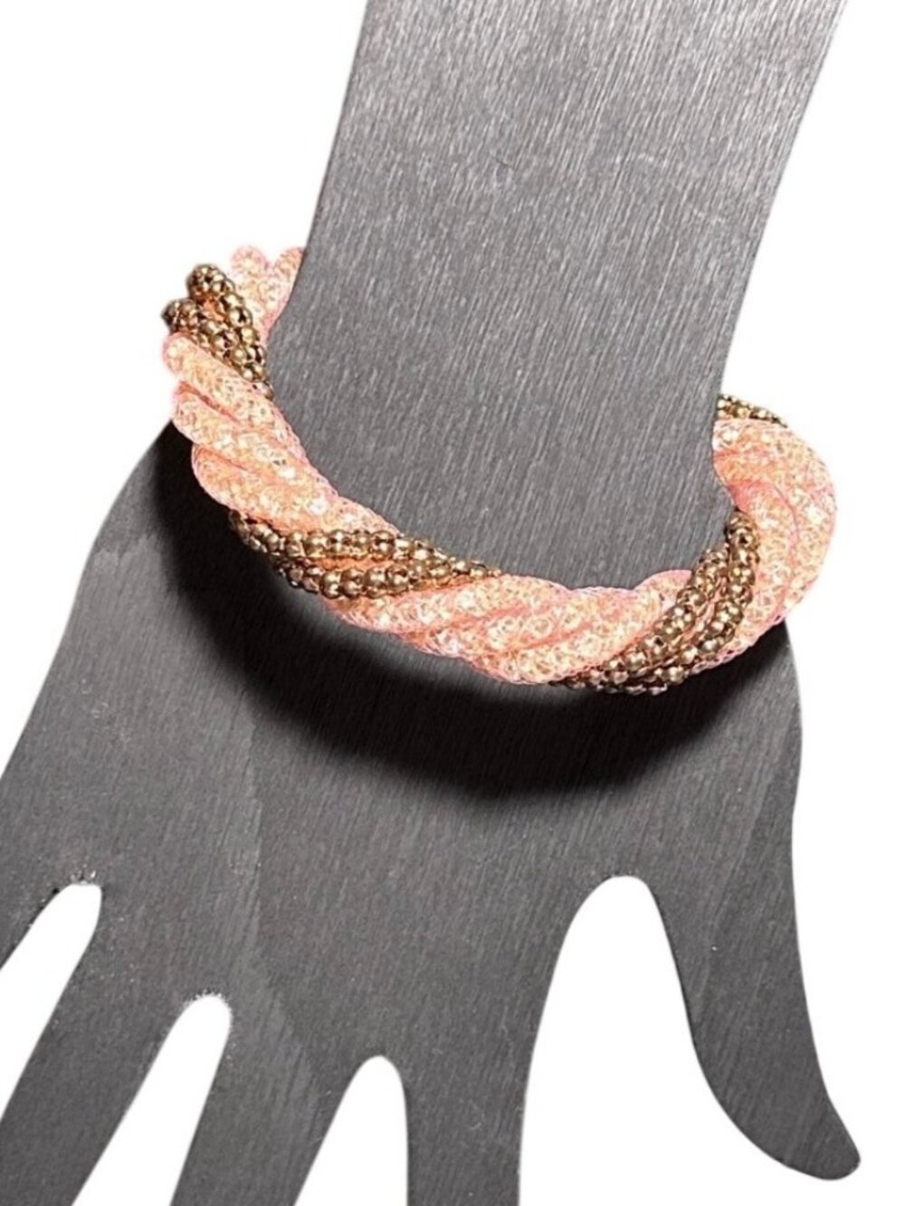 Crystal Mesh Tube Bracelet Pink Gold Tone Magnetic Closure Glitz Womens Jewelry - Picture 2 of 7